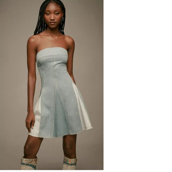 NEW Anthropologie Pilcro Strapless Seamed Denim Mini Dress size XL blue nEW - Picture 1 of 6